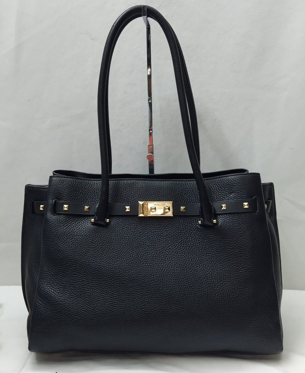 Michael Kors Addison Black Pebbled Leather Double Handles Satchel Shoulder Bag